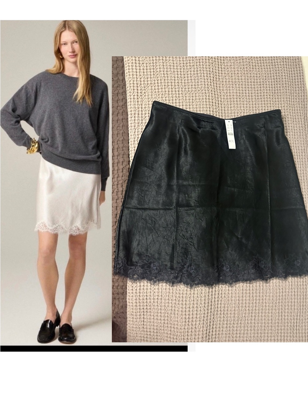 J. Crew Gwen lace trim slip skirt NWT BLACK